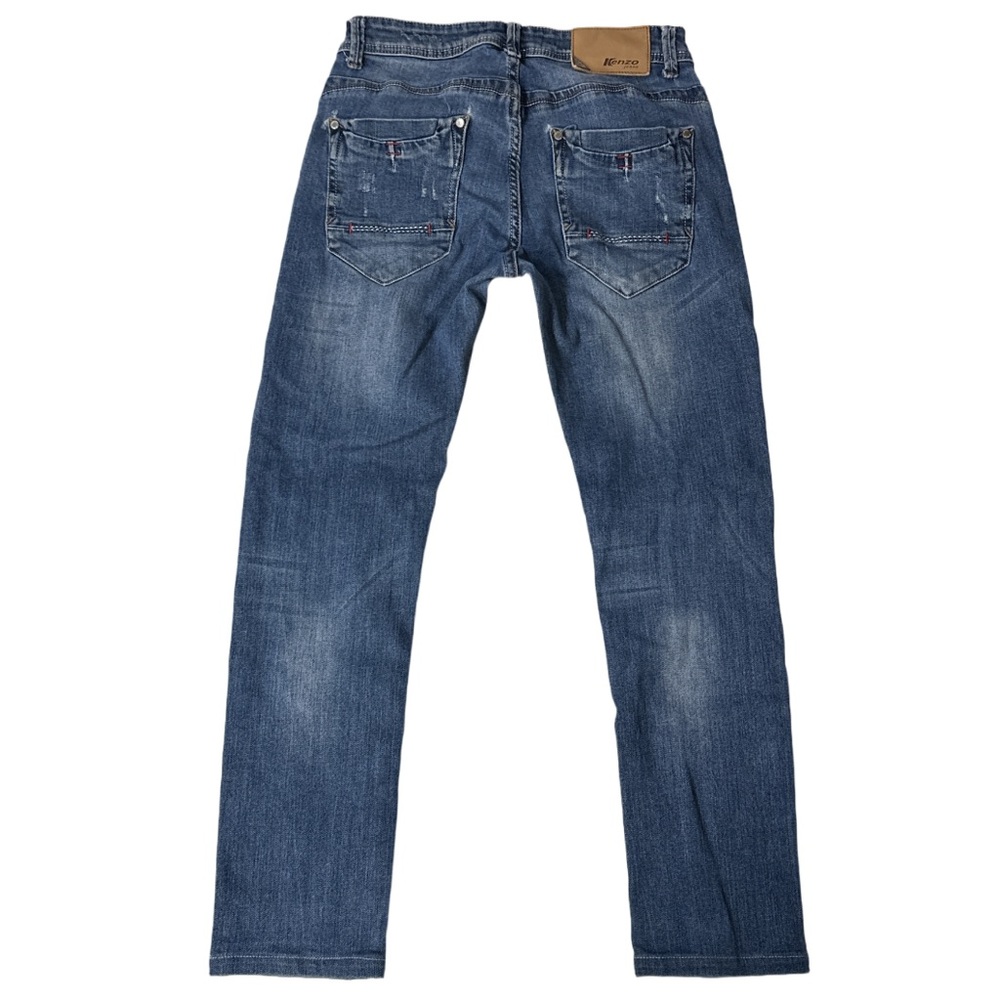 KENZO men's medium faded slim straight embroidered jeans, 28x28.